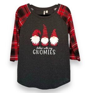Women’s Size S Baseball Style 3/4 Sleeve “Chillin with my GNOMIES” Christmas Top